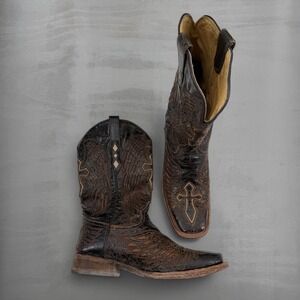 Corral Cowboy Boots Brown Leather Wing Cross Embroidered Square Toe 9 D